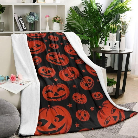 Halloween Red Pumpkins Pattern Blanket,Comfortable Soft Lamb Wool Throw Blanket,All Season,Warm Lightweight Blankets for Sofa Bed Couch Living Room Chair,40"x50"