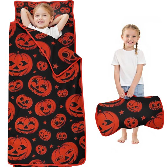 Halloween Red Pumpkins Pattern Toddler Nap Mats for Kids Preschool,60"x20" Sleeping Mat Bag or Kids,Toddler Sleeping Bag,Toddler Nap Mat or Daycare