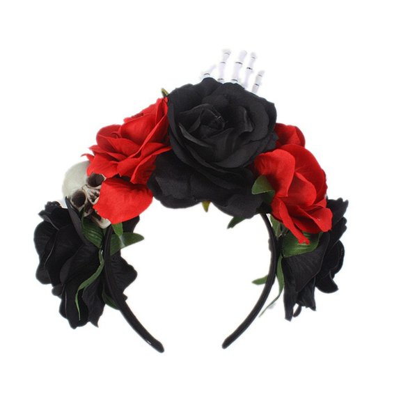 Halloween Red Rose Skulls Headband Rose Hairband Ghost Spooky Hair Props