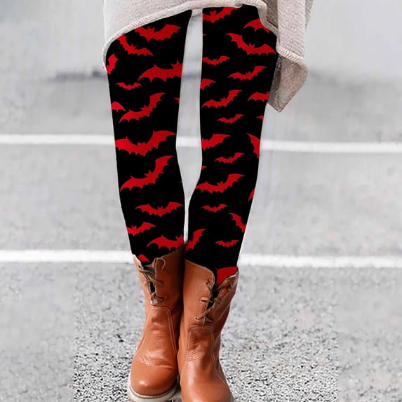 Halloween Red Women's High Waisted Cotton Leggings Polyester,Spandex High Waisted Tummy Control No See Through Workout Yoga Cycling Tights Pants 2XL
