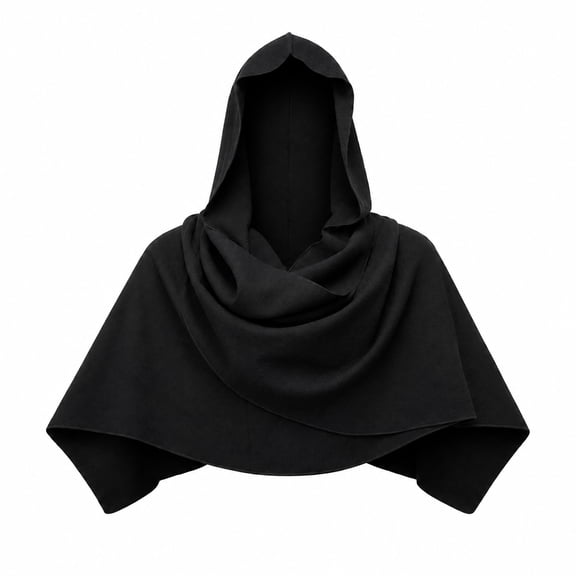 Halloween Renaissance Hooded Cowl, Medieval Traveler Costume Short Hooded Scarf for Halloween Party and Cosplay Dress Up (Black)