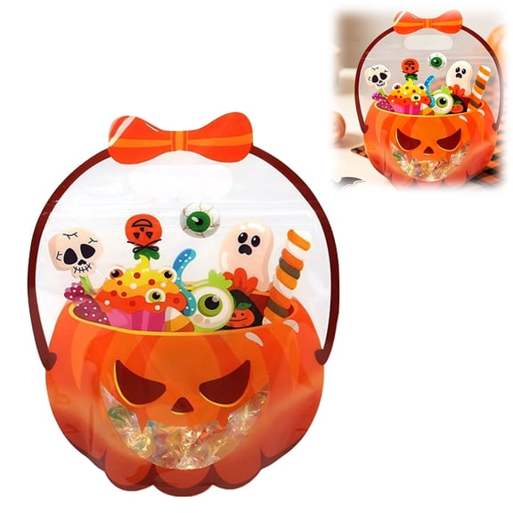Halloween Resealable Candy Bags with Handle – Plastic Goodie Bags for Scary Holiday Treats, Party Favors & Decorations