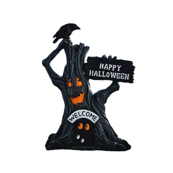 Halloween Resin Doll Statues, Cute Spooky Pumpkin Man Ghost Tree Stacked Pumpkin Figurines, Pastel Gothic Mini Table Centerpiece for Mantel Window Cafe Holiday Party Decor