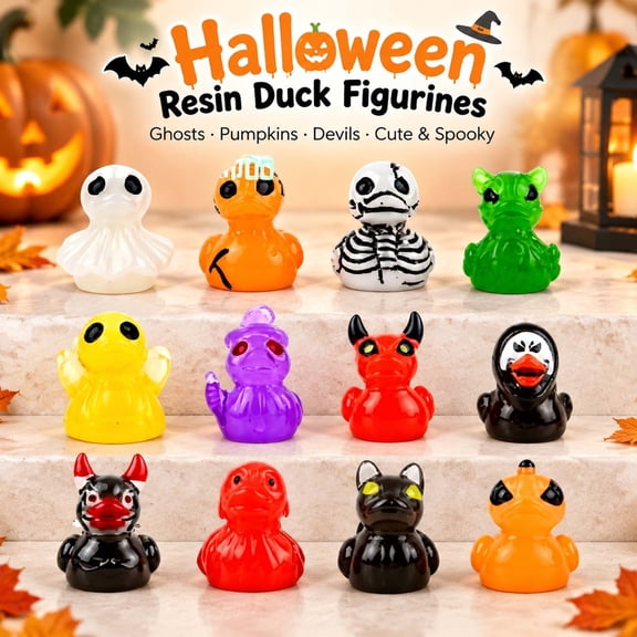 Halloween Resin Duck Figurines 30pc Mini Ghost Pumpkin Devil Ornaments Desk Craft Decor Tabletop Micro Landscape Set