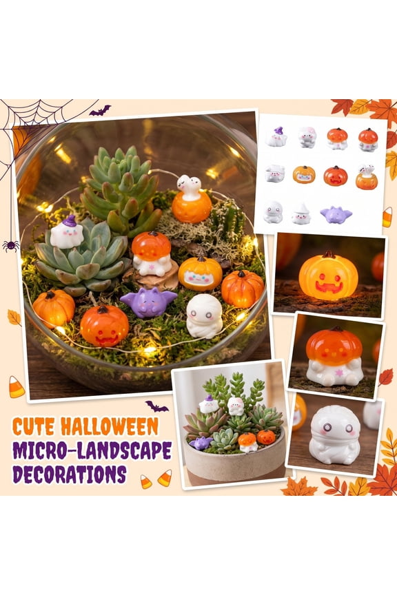 Halloween Resin Figures, Small Halloween Decor, Halloween Tiered Tray Decor, Cute Mini Ghost Pumpkin Micro Landscape Ornament and Keychain, Compact Multi-Use Piece for Desks,