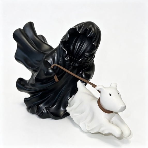 Halloween Resin Figurine Decorations, Ghost Walking Dog Cute Whimsical Desktop Statue for Halloween Party Decoration Entryway Table Decor Black