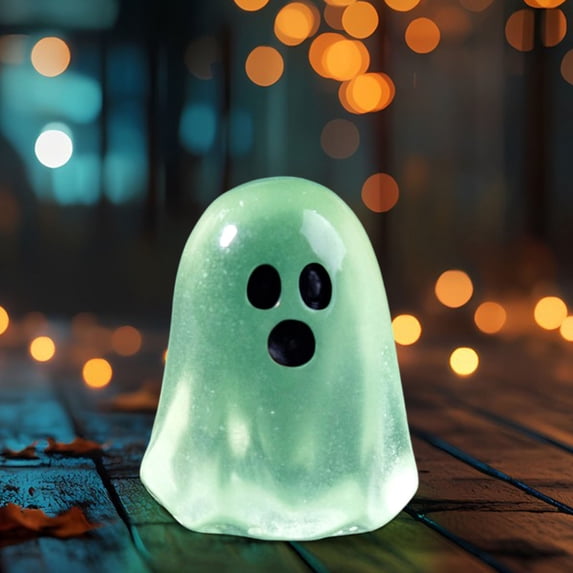 Halloween Resin Figurine, Mini Pumpkin Ghost Ornament for Tabletop Shelf Decor, Cute Spooky Halloween Decoration for Home Mantel Party Display