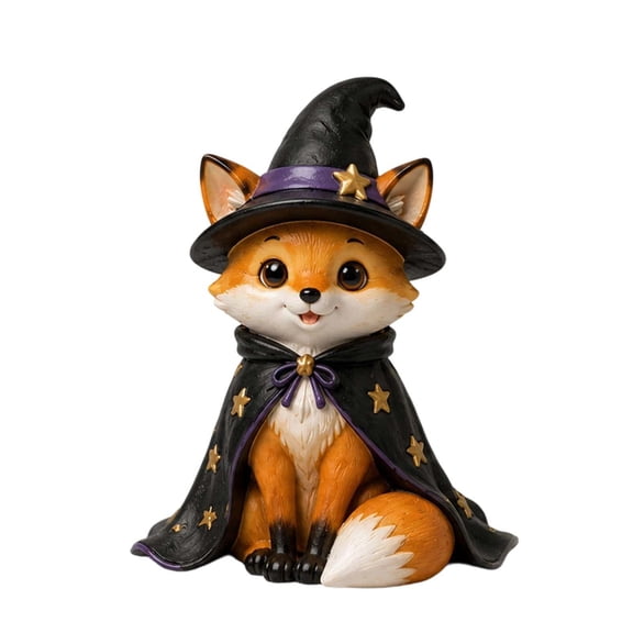 Halloween Resin Figurine Ornament, Cloak Fox Pumpkin Statue, Mini Spooky Tabletop Decor For Home Shelf Mantel Party Holiday Display