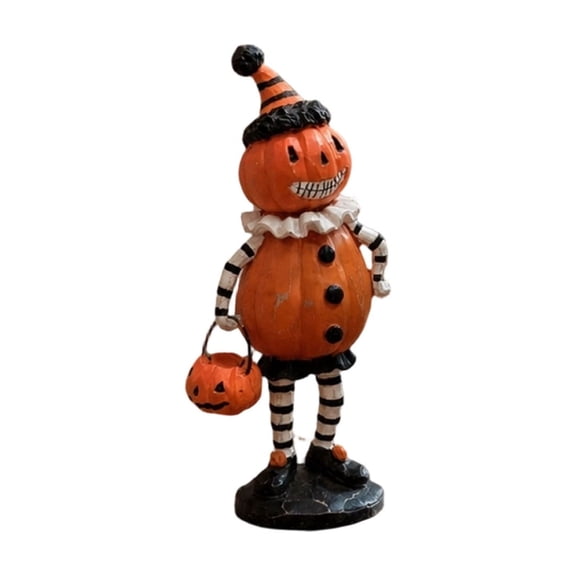 Halloween Resin Figurines Set, Pumpkin Man, Owl, Mischievous Character Statues with Witch Hats, Spooky Fall Tabletop Decor for Home, Parties, and Collectors