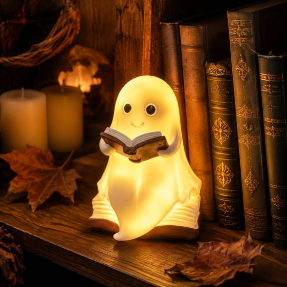 Halloween Resin Ghost Decorative Night Light, Guitar Ghost Pumpkin Skull Modeling Warm Led Bedside Lamp, Durable Spooky Tabletop Decor for Bedroom Reading Nook Halloween Party Home Holiday Gift