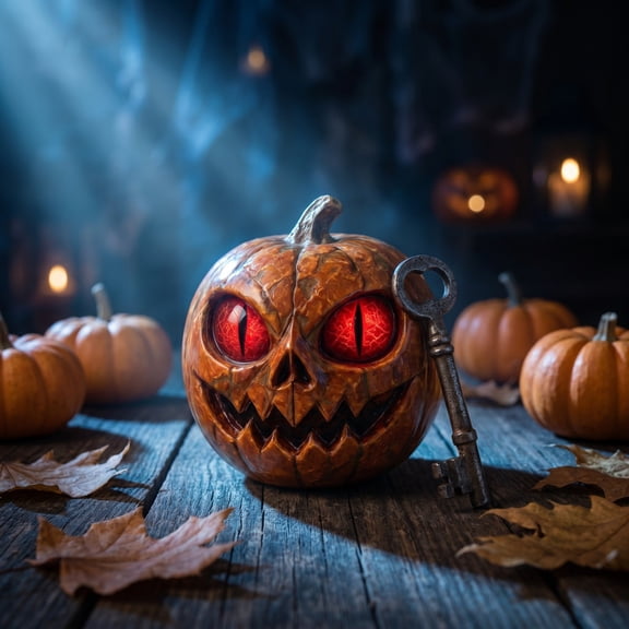 Halloween Resin Pumpkin Figurine Decoration, Glowing Eyes in Red Blue Purple Green, Spooky Cute Tabletop Ornament for Indoor Outdoor