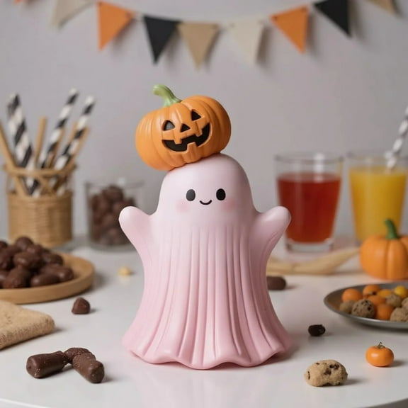 Halloween Resin Pumpkin Figurine - Desktop Ornament for Home & Holiday Party Decor, Halloween Indoor Decorations Cute-Eerie Themed Craft for Shelves/Desks(1PC)