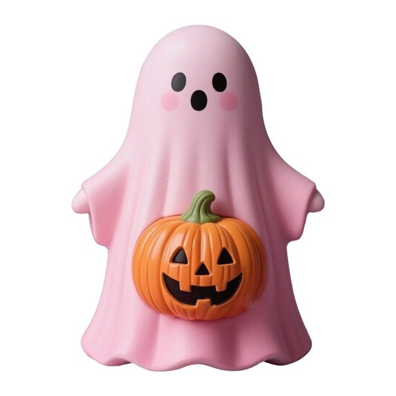 Halloween Resin Pumpkin Ghost Figurine, Cute Pink Big Head Pumpkin Table Centerpiece and Indoor Tabletop Decor, 1 Pack(Style D)