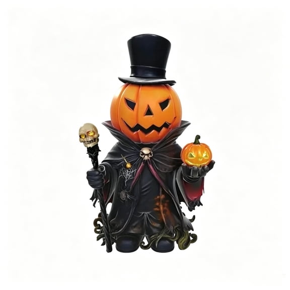 Halloween Resin Pumpkin Head Gentleman Ornament Glowing Skull Staff Table Decor Art Figurine for Scary Holiday Decorative