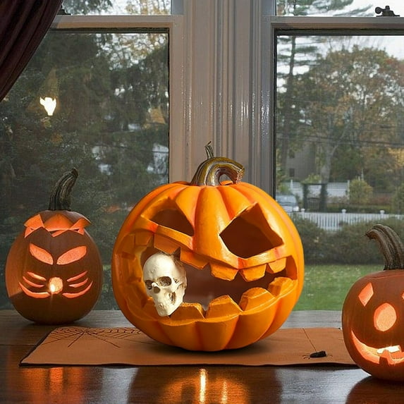 Halloween Resin Pumpkin Lanterns,Vintage Halloween Decorations Classic Resin Pumpkin Statue Light Up Table Decor,Handmade Pumpkin Lantern,Home Office Haunt House Party Thanksgiving Fall Decoration