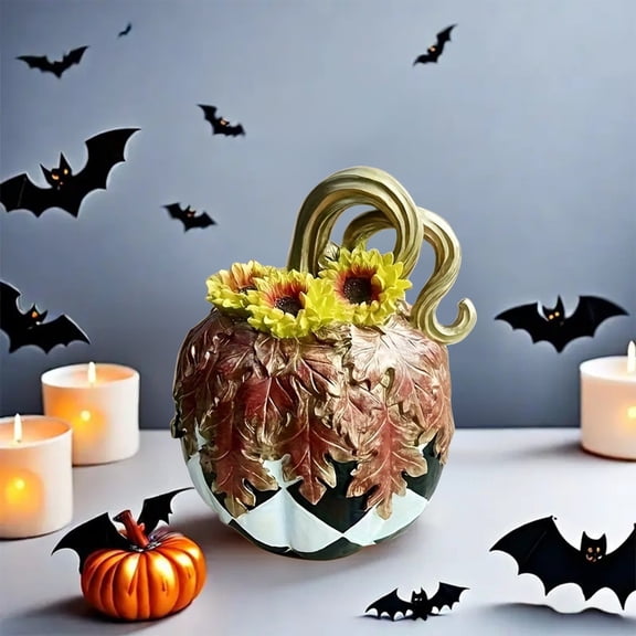 Halloween Resin Pumpkin Ornament, Usupdd Black White Art Pumpkin Figurine for Party Decoration, Fall Home Decor for Living Room Mantel Tabletop with Unique Artistic Shape