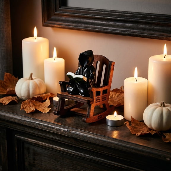Halloween Resin Rocking Chair Figurines Set Table Decor, Spooky Ghost Witch Mummy Collectible Ornament, Desktop Shelf Mantel Display for Halloween Party Home Decor Gothic Collectors