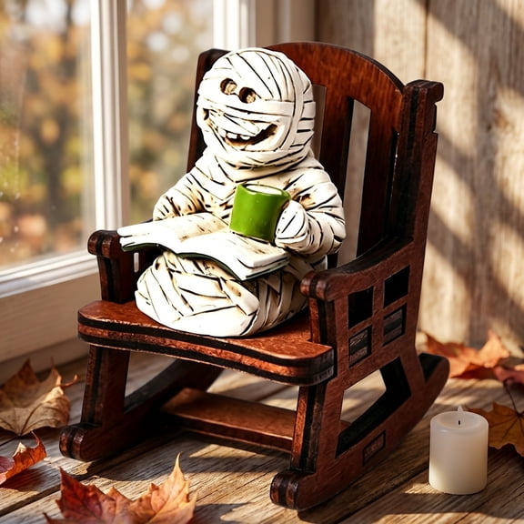 Halloween Resin Rocking Chair Figurines Set Table Decor, Spooky Ghost Witch Mummy Collectible Ornament, Desktop Shelf Mantel Display for Halloween Party Home Decor Gothic Collectors