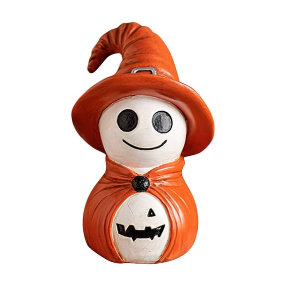 Halloween Resin Smiling Ghost Wizard Figurine Tabletop Decor Mini Sculpture with Pointed Hat for Shelf Mantel Desk