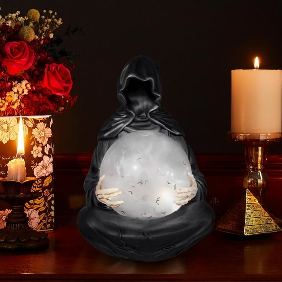 Halloween Resin Statue Decor With Glowing Crystal Gothic Design - Bookshelf Display Ornament For Indoor Spooky Decoration Mysterious Home Accent Haunting Sculpture