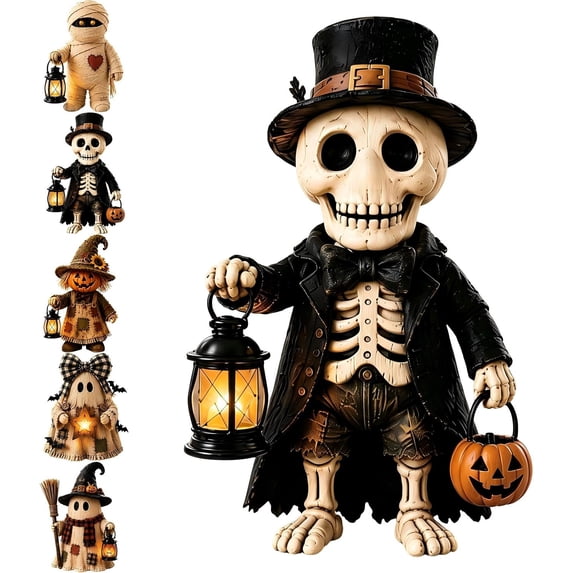 Halloween Resin Statue Decorations, Handcrafted Halloween Figurine Decorations, 3D Resin Skeleton Pumpkin Ghost Scarecrow Mummy Statue for Home Party Decor (Skeleton)