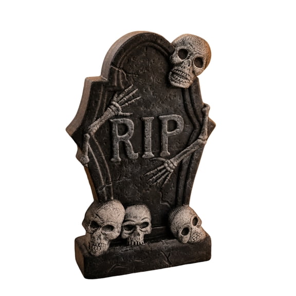 Halloween Resin Tombstone Decoration, RIP Graveyard Tombstone with Skull, Gothic Tabletop Halloween Decor for Haunted House, Mantel, Shelf & Party Display
