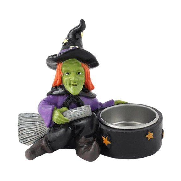 Halloween Resin Witches & Skeletons Indoor Candle Holder, Halloween Table Decorations Tea Light Candle Holder