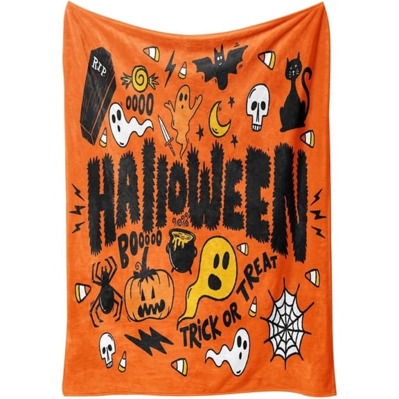 Halloween Retro Ghost Blanket Bat Pumpkin Flannel Blanket for Holiday Home Decorations Couch Bed Sofa Living Room Decor Blankets 50"x 60"