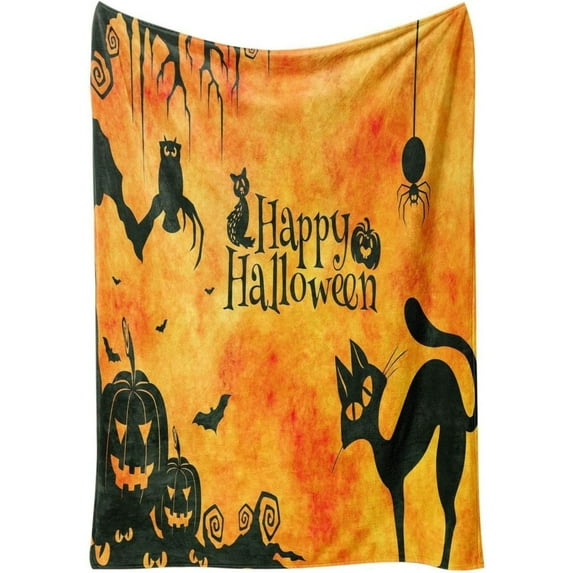 Halloween Retro Ghost Blanket Bat Pumpkin Flannel Blanket for Holiday Home Decorations Couch Bed Sofa Living Room Decor Blankets 50"x 60"
