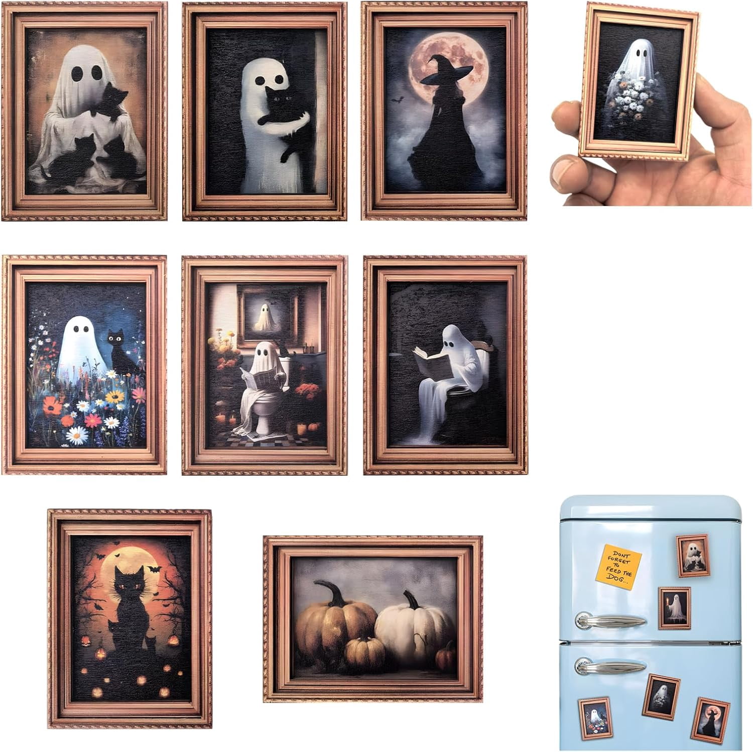 Halloween Retro Wooden Fridge Magnets, Cute Little Ghost Trick or Treat Decorative Halloween Wooden Cat Fridge Magnetic Stickers for Fridge Car Office Cabinets Decor