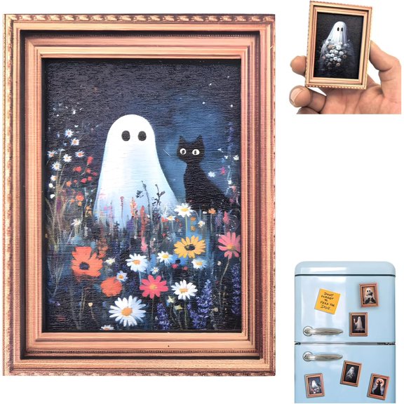 Halloween Retro Wooden Fridge Magnets, Cute Little Ghost Trick or Treat Decorative Halloween Wooden Cat Fridge Magnetic Stickers for Fridge Car Office Cabinets Decor