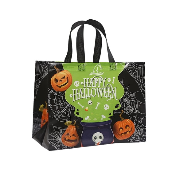 Halloween Reusable Grocery Tote Bag, Aesthetic Shopping Shoulder Handbag Foldable Non-woven Present Gift for Cookies Candy (Black)
