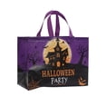thumbnail image 1 of Halloween Reusable Grocery Tote Bag, Aesthetic Shopping Shoulder Handbag Foldable Non-woven Present Gift for Cookies Candy (Purple), 1 of 6