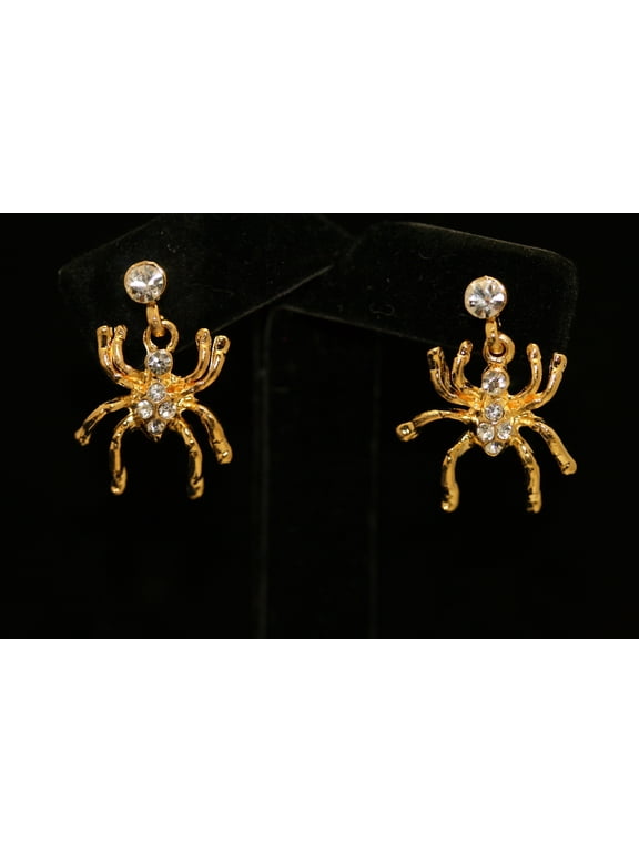 Halloween Rhinestone Crystal Spider dangle Insect Earring Jewelry