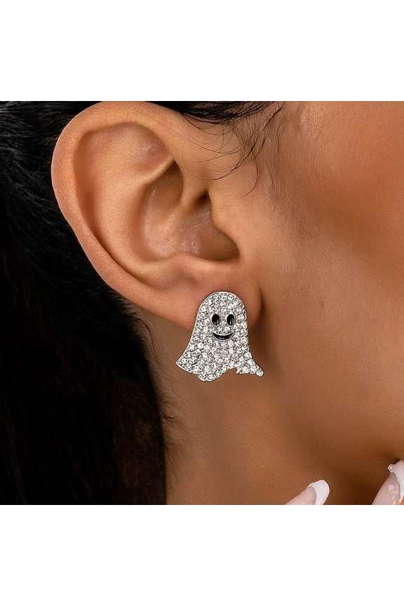Halloween Rhinestone Ghost Earrings for Women, Sparkly Crystal Ghost Drop Earrings, Funny Halloween Metal Dangle Earrings for Party, Cosplay and Daily Wear