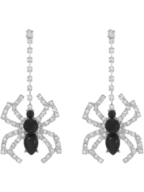 Halloween Rhinestone Spider Dangle Drop Earrings For Women Men Cute Vintage Cz Crystal Reptile Animal Piercing Stud Hypoallergenic Punk Holiday Party Scary Decorations Fashion Jewelry