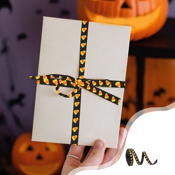 Halloween Ribbon 10 Yards Black Polyester Ribbon Roll 1cm Skinny for Gift Wrapping Wreaths Bows Party Decor Fall Crafts