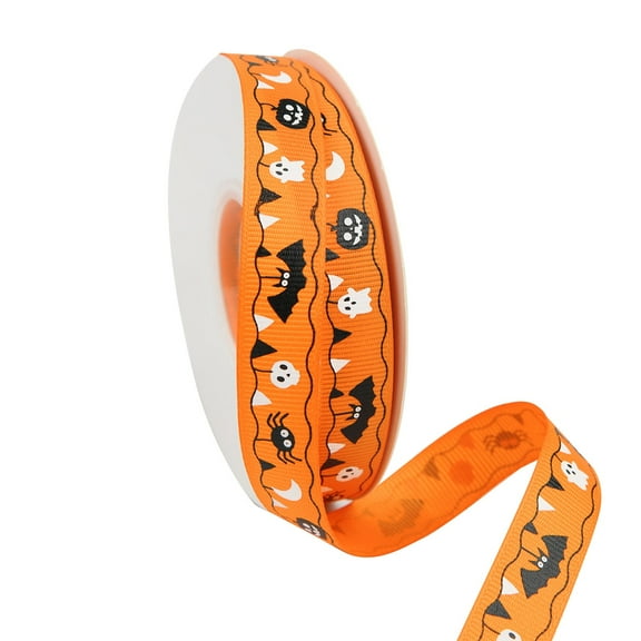 Halloween Ribbon, 3/8 Inch, Orange and Black Bat Ghost Pumpkin Ribbon for Crafts, Gift Wrapping, Bows Making, Halloween Party Decoration