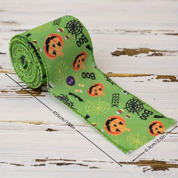 Halloween Ribbon Bat Spider Web Pumpkin Print Wired Edge Ribbon for DIY Crafts Gift Wrapping Party Decor Home Window Yard Holiday Supplies