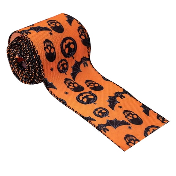 Halloween Ribbon for Party Decorations – Bat Spider Pumpkin Themed Satin Ribbon – DIY Craft Wrapping for Home Window Yard – 2.5 Inch x 15 Feet – 4 Rolls Available