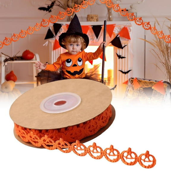 Halloween Ribbon Spooky Fabric Ribbon, 1 Roll 11 Yard Pumpkin Ghost Bat Rudder Pattern Printed Decorative for Crafts Gift Wrapping Party Home Decorations