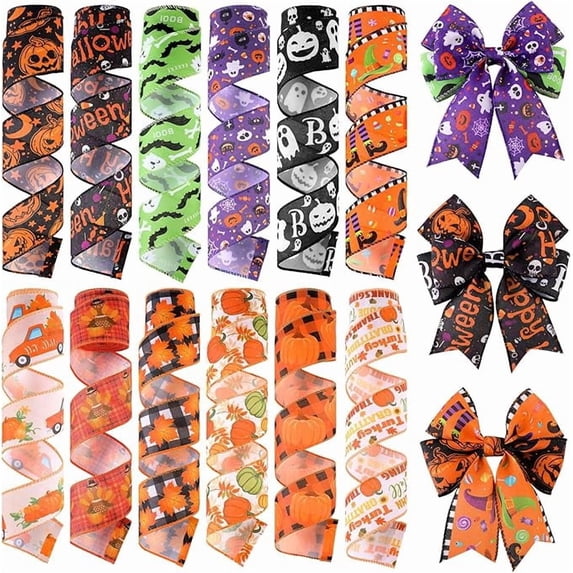 Halloween Ribbon Wired 2.5in Value Multipack for Wreath Gift Party Fall Decor by OVFUIZ