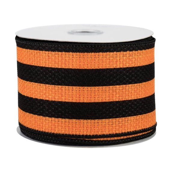 Halloween Ribbon Wired Edge Striped - 2.5" x 10 Yards, Orange, Black, Wreath Decor, Fall Decorations