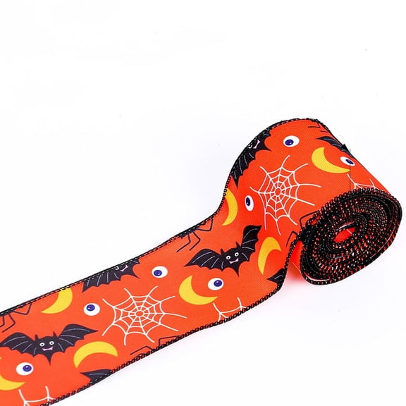 Halloween Ribbon Wired,Orange and Black Halloween Ribbon, Pumpkin / Ghost / Spider Ribbon Halloween Decorative Wrapping Ribbon for Crafts, Wreaths, Party Decoration