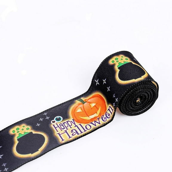 Halloween Ribbon Wired,Orange and Black Halloween Ribbon, Pumpkin / Ghost / Spider Ribbon Halloween Decorative Wrapping Ribbon for Crafts, Wreaths, Party Decoration