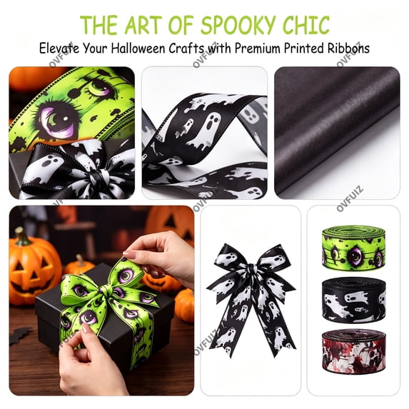 Halloween Ribbon Wired & Thin Multipack 5-10yd for Wreath Gift Wrapping Party Decor by OVFUIZ