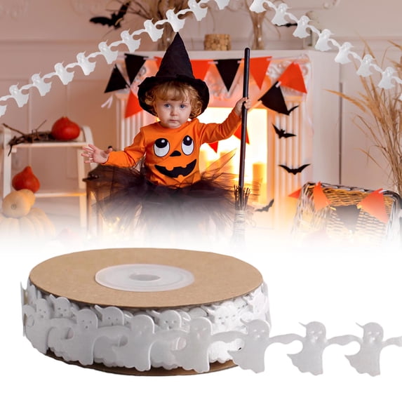 Halloween Ribbons Black White Orange Purple Halloween Bat Ghost Pumpkin Spider Web Shape Ribbons for Gift Wrapping Wreaths Wrapping DIY Craft Halloween Party Decor (394 IN,White)