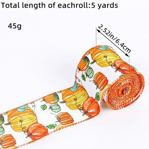 Halloween Ribbons, Thanksgiving Wired Edge Ribbon Pumpkins Maple Leaves Printed Grosgrain Ribbon, Halloween Theme Wrapping Ribbon Holiday DIY Craft Ribbons for Halloween Home and Party Decor