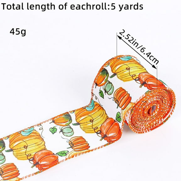 Halloween Ribbons, Thanksgiving Wired Edge Ribbon Pumpkins Maple Leaves Printed Grosgrain Ribbon, Halloween Theme Wrapping Ribbon Holiday DIY Craft Ribbons for Halloween Home and Party Decor