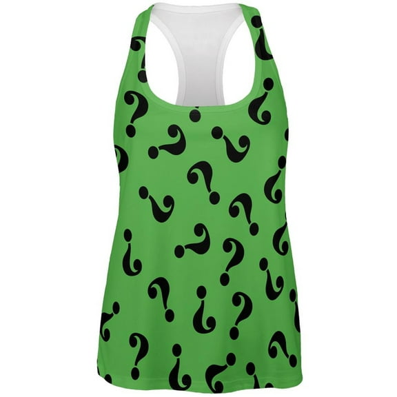 Halloween Riddle Me This Costume All Over Womens Racerback Tank Top - Medium
